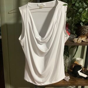Beautiful draped neckline Calvin Klein white blouse